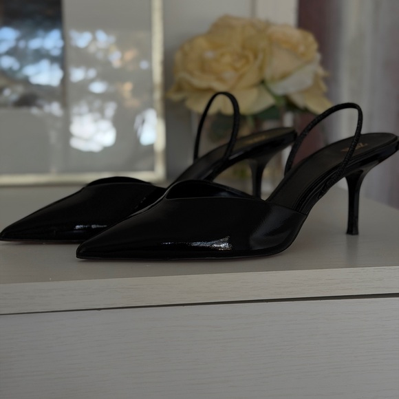 Zara Glossy Black Slingback Heels - Picture 2 of 2